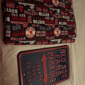 Blue and Red Decorative Fan Sign and Fabric Set